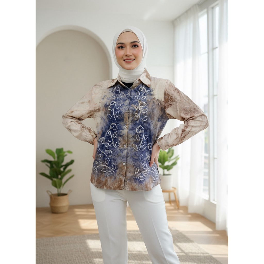 ATASAN BLOUSE KEMEJA WANITA SASIRANGAN 0136 [LD 106 CM]
