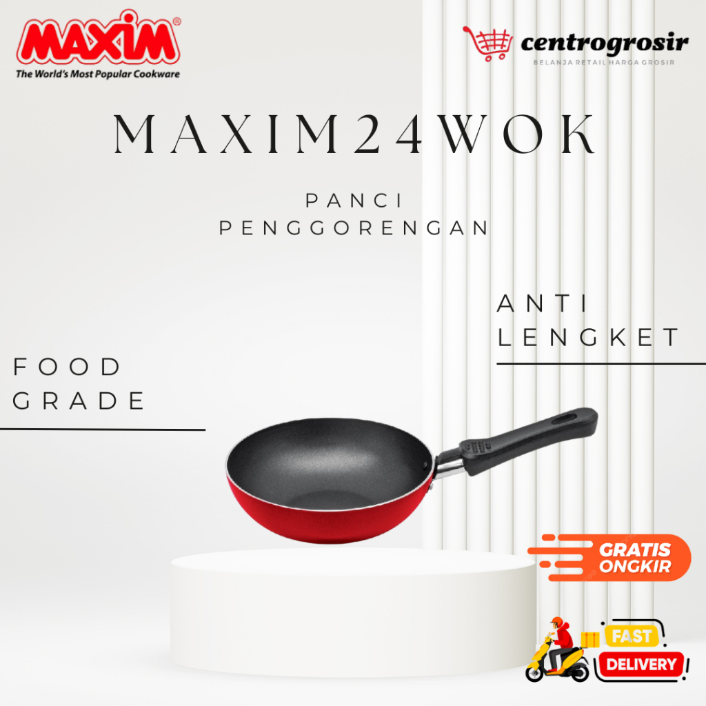 Maxim Valentino Deep Wok Teflon Panci Penggorengan Panci Tumis 24 cm MAXIM24WOK