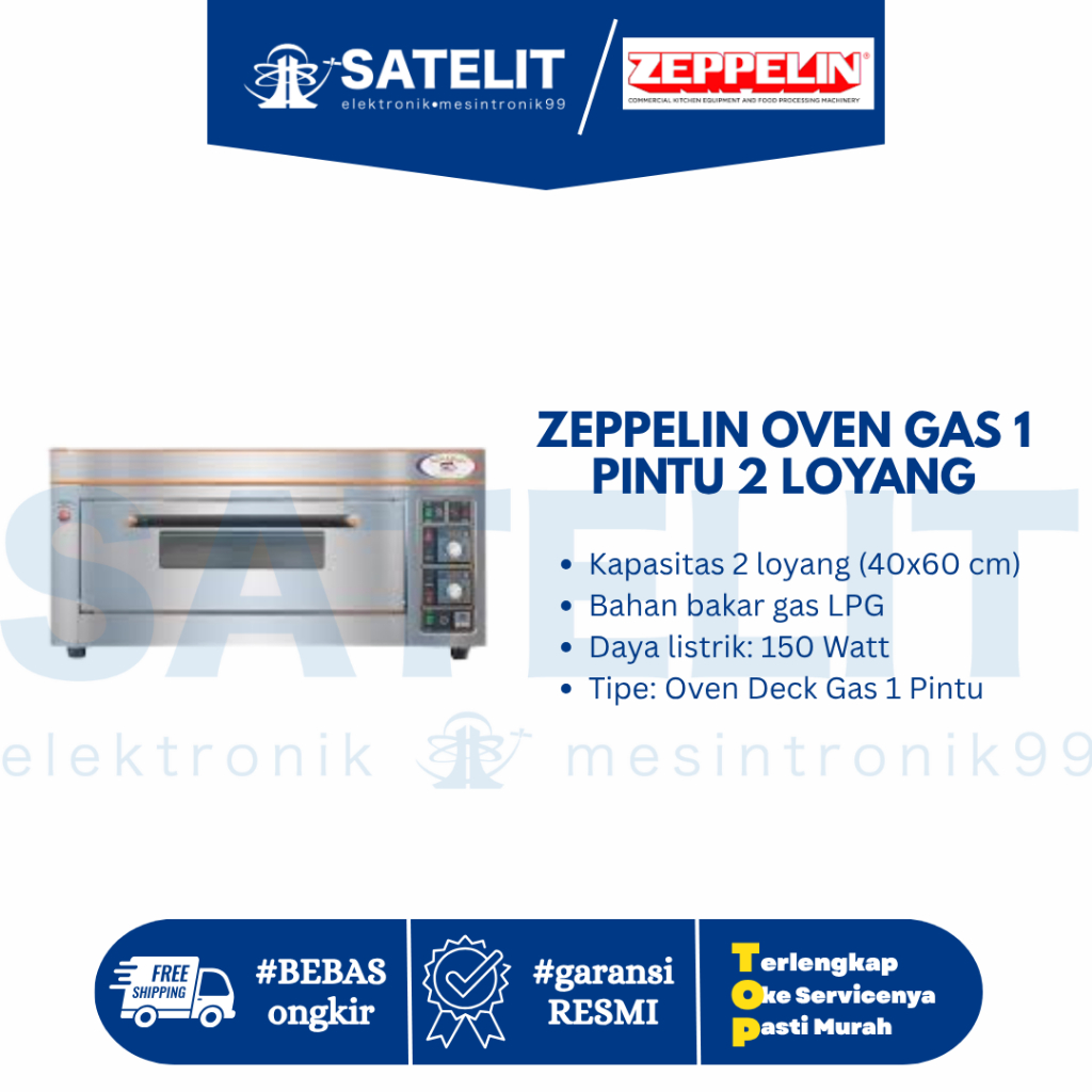 OVEN GAS ZEPPELIN 1 PINTU 2 LOYANG - 2PL-2 GS | Oven Deck Gas LPG Roti Kue Heavy Duty 2 Tray