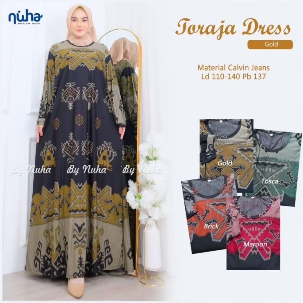 Toraja Dress by Nuha - dress calvin jeans - gamis wanita model terbaru kekinian - dress baju lebaran