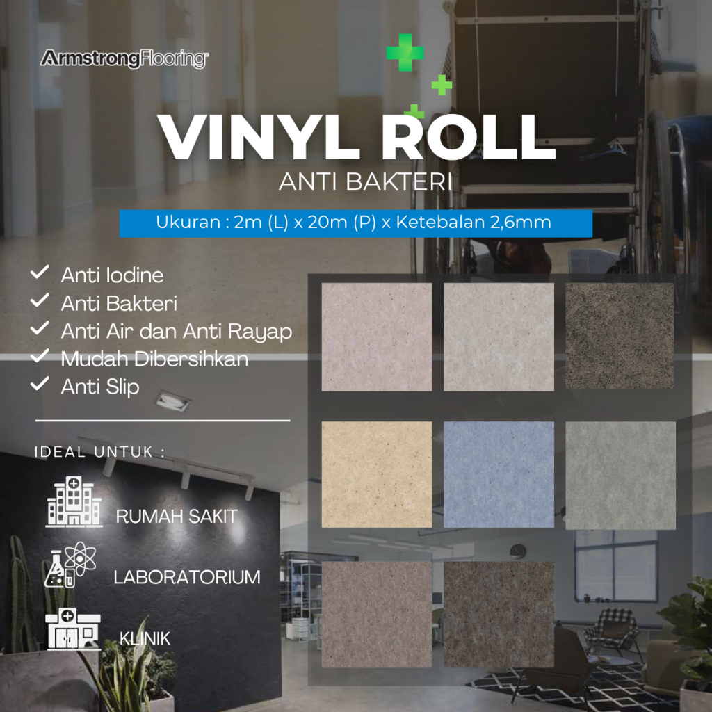 Vinyl Roll Anti Bakteri 2.6mm Armstrong | Lantai Vinyl Rumah Sakit & Klinik | Heterogeneous Sheet 2m