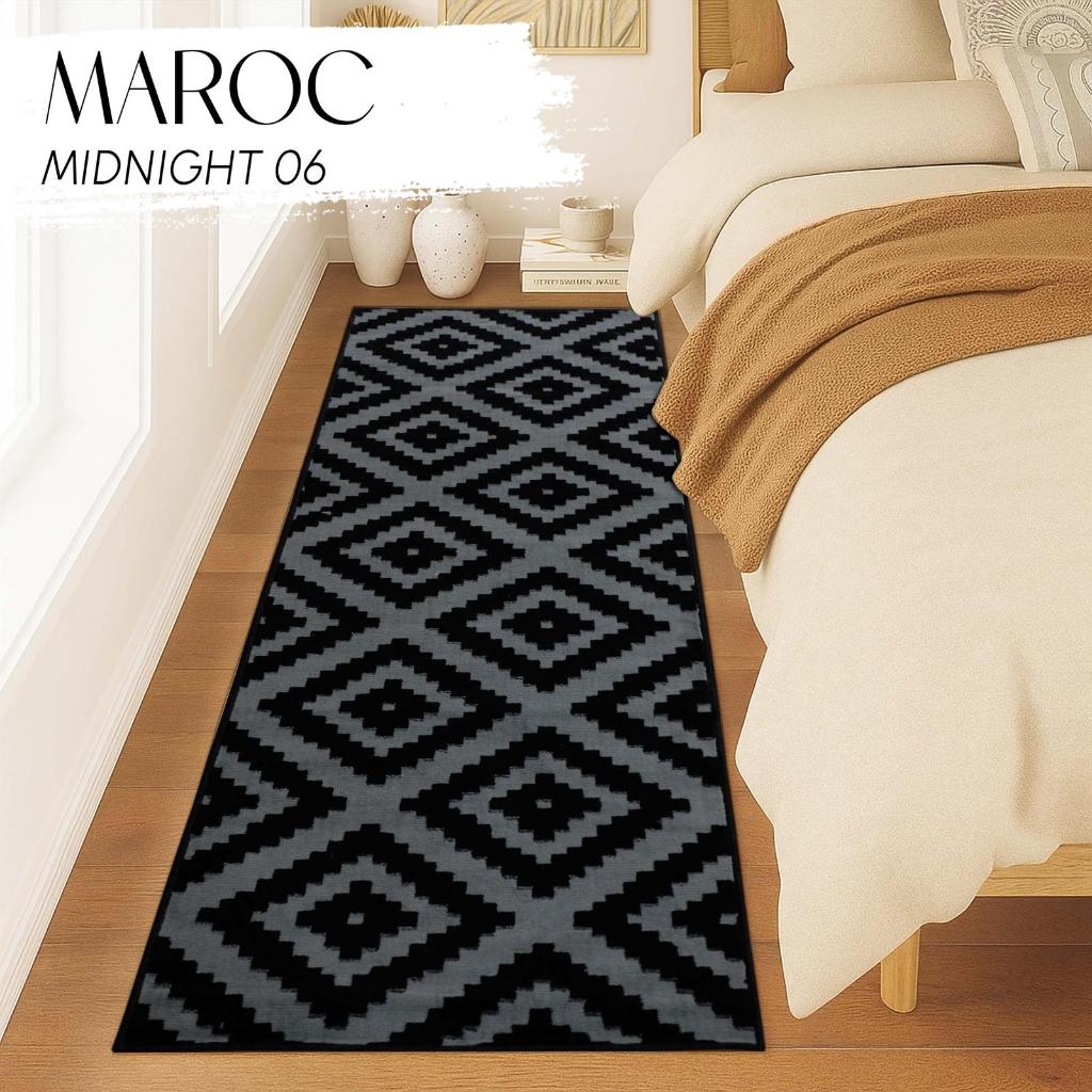 MAROC Karpet 80x200 cm MIDNIGHT 06 Monokrom Local, Karpet Lantai, Karpet Bulu