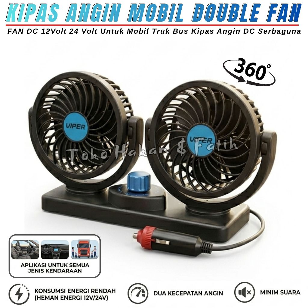 Promo~Kipas Angin Mobil 24V Viper Double Fan 24Volt VPR-304 Car Fan Kipas Angin Mobil Ganda Double H