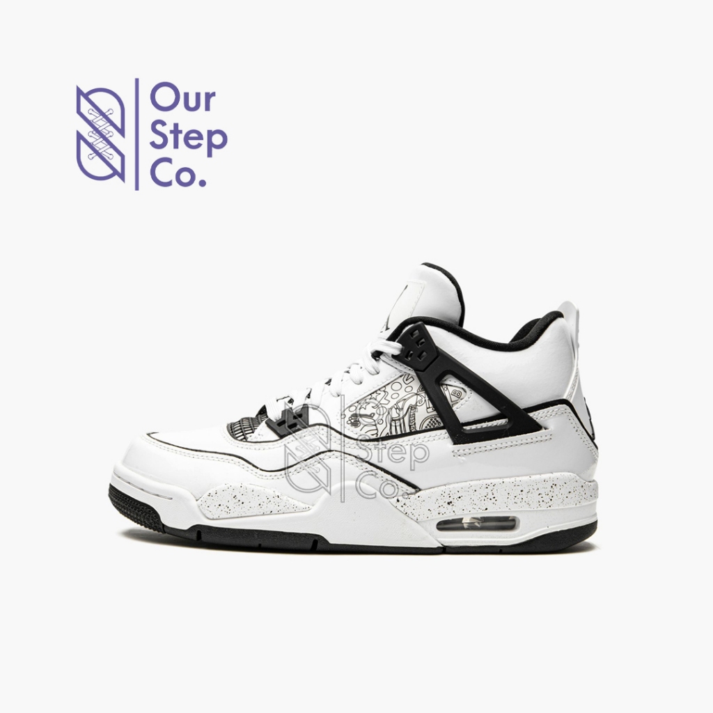 Sepatu Nike Air Jordan 4 Retro GS DIY White Black Original BNIB