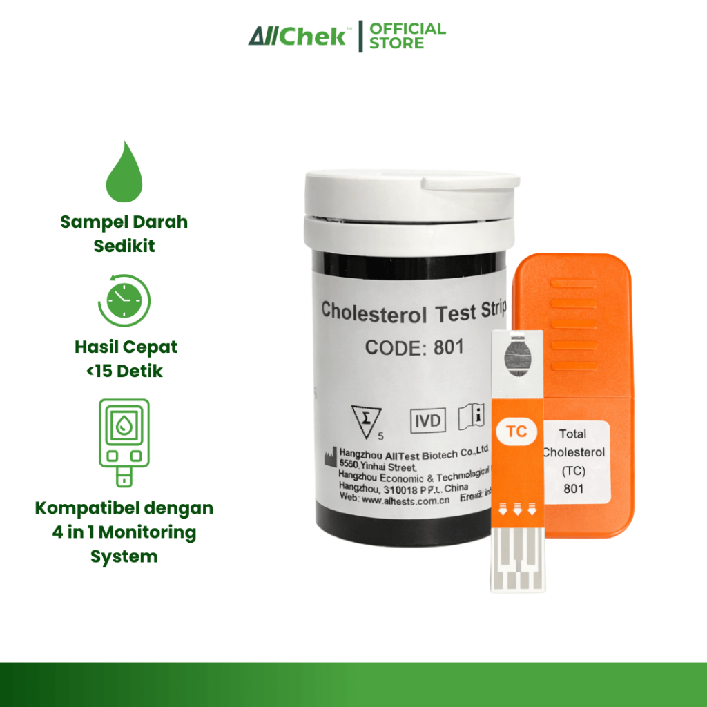 Allchek Refill Strip Kolesterol untuk Multimeter 4-in-1 Cholesterol Test Strip