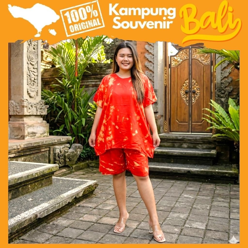 ONE SET Setelan Pendek Selly Rayon Bali Terbaik Adem Jumbo Baju Tidur Santai Wanita Kaos Celana