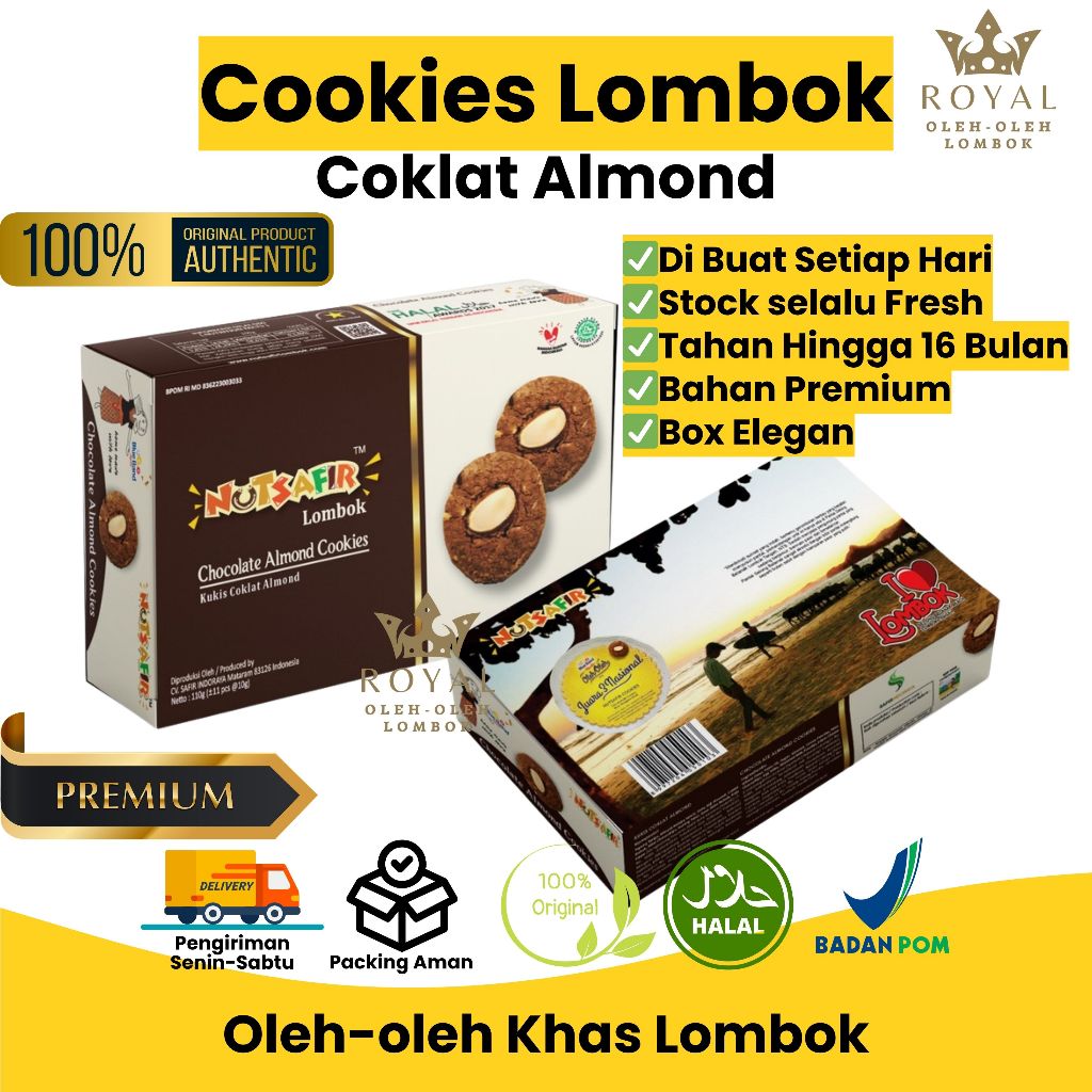 Royal - Nutsafir Cookies Chocolate Almond Oleh-oleh Lombok Asli Kue Kering Coklat Almond Premium