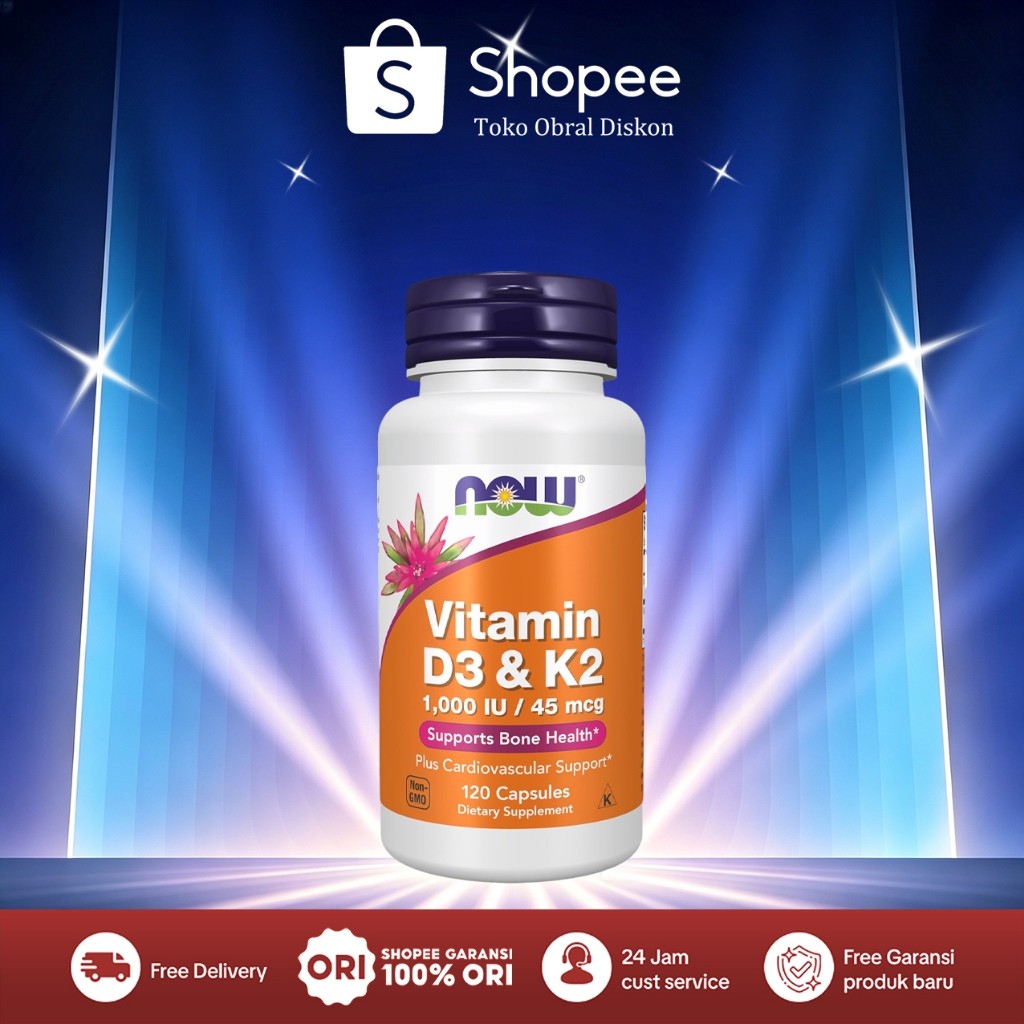 Now Vitamin D-3 1000IU K-2 45mcg K2 / Vitamin D3 K2 120 Capsules