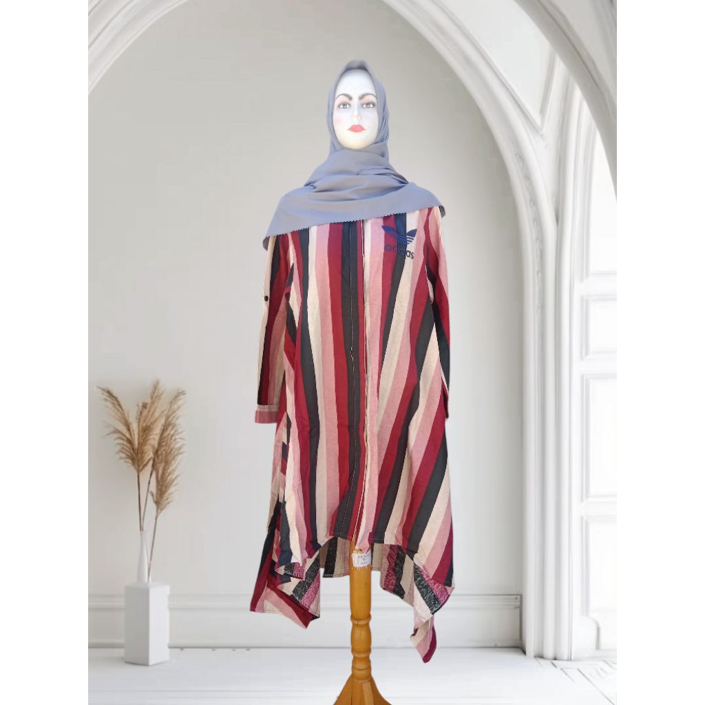 Long Tunik Katun Motif Garis-garis