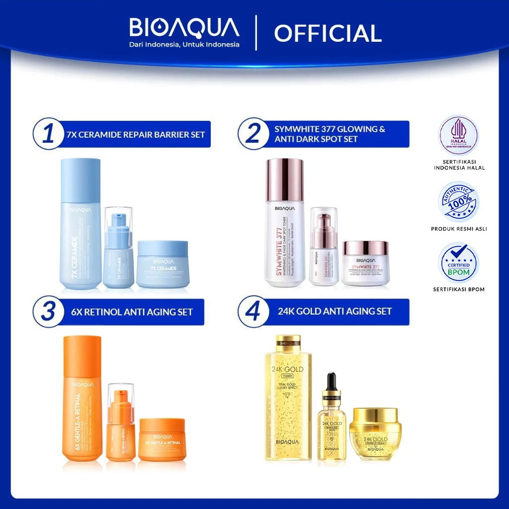 BIOAQUA Skincare Paket 3pcs With Toner&Serum Wajah&Pelembab Wajah Cream - SymWhite 377 Whitening Set