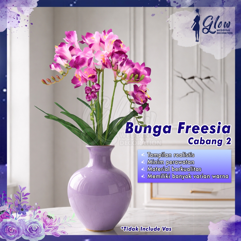 Bunga Freesia Artificial 2 Cabang Premium Bunga Plastik | Hiasan Meja Estetik Silk Freesia Flower De