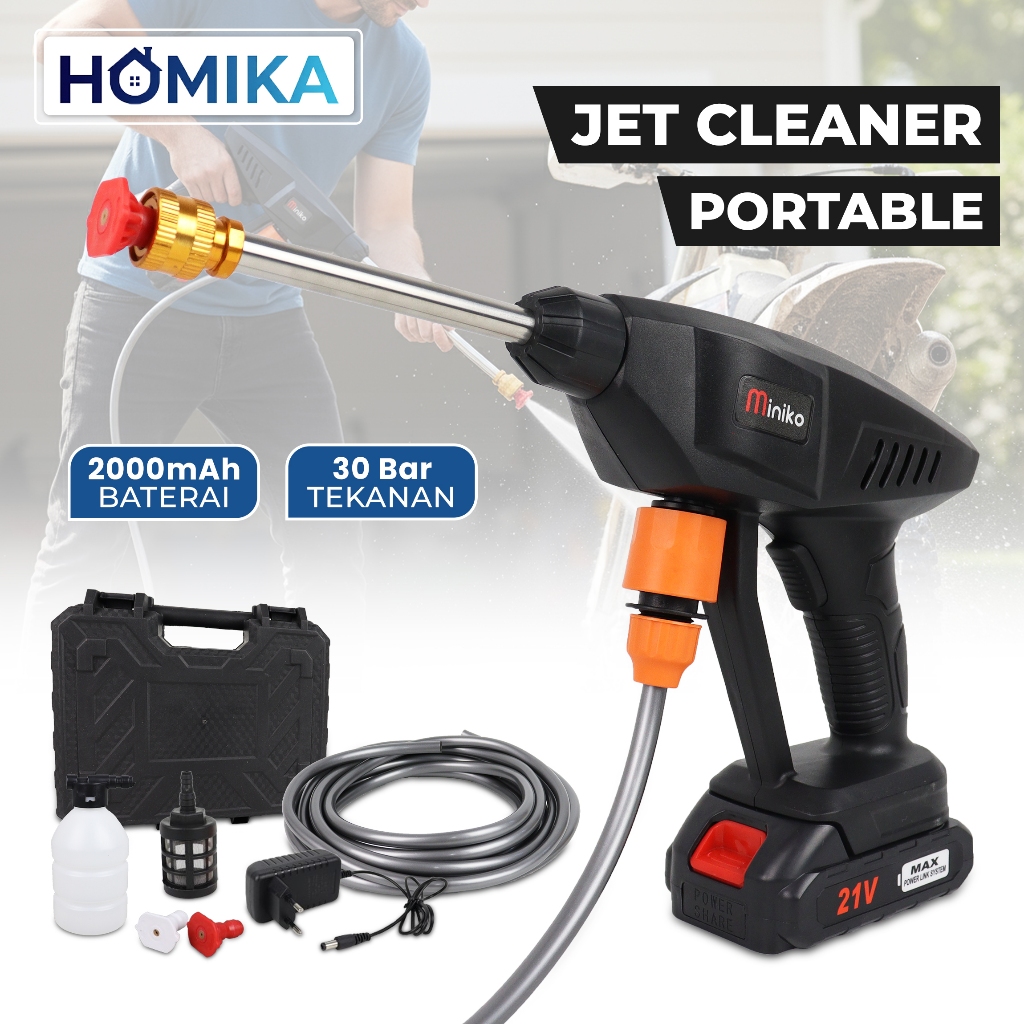 Homika Alat Cuci Motor Mobil Portable 21V Miniko Cordless Jet Cleaner