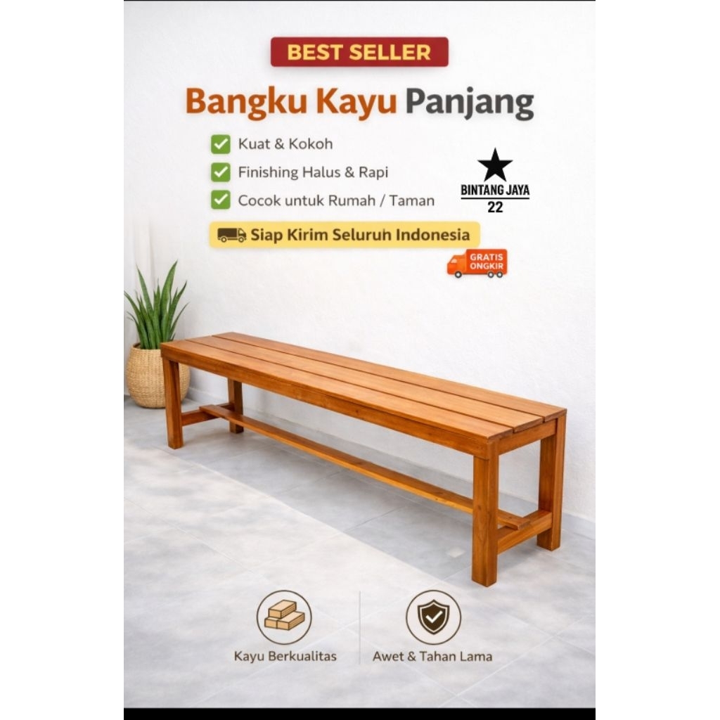 Kursi Bangku Kayu Panjang Kursi Tunggu Kursi Cafe Minimalis Murah
