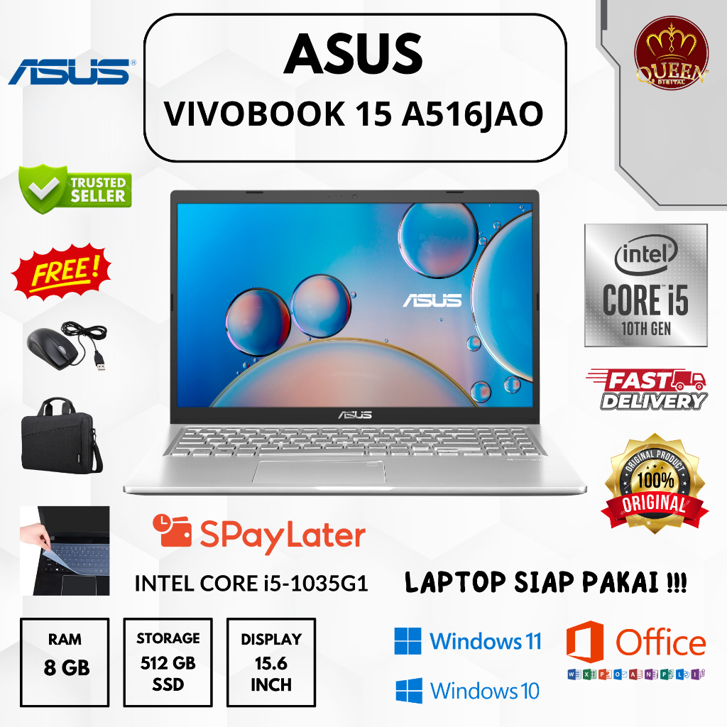 ASUS VIVOBOOK 15 A516JAO | INTEL CORE i5-1035G1 | 8GB RAM | SSD 512GB | 15.6 INCH