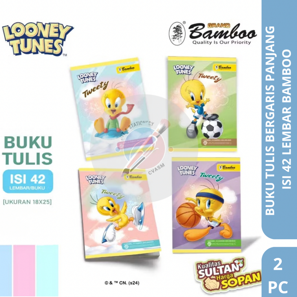 [2 BUKU] Buku Tulis Sekolah Bergaris Biasa Motif Fancy Lucu Uk Boxy Panjang Isi 42 Lembar Bamboo
