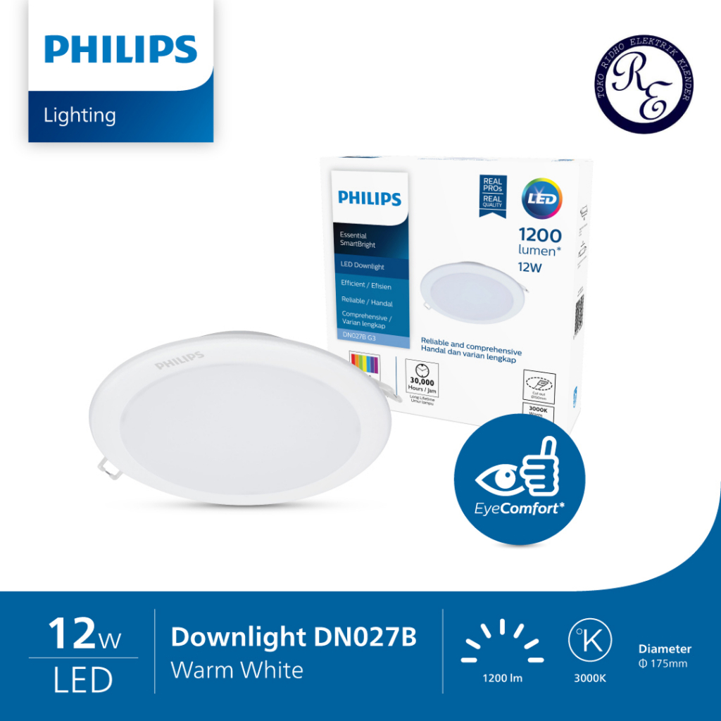 Lampu PHILIPS Downlight LED DN027B 12W 12 Watt - Putih 6500K, Semi Putih 4000K, Putih Kekuningan 300