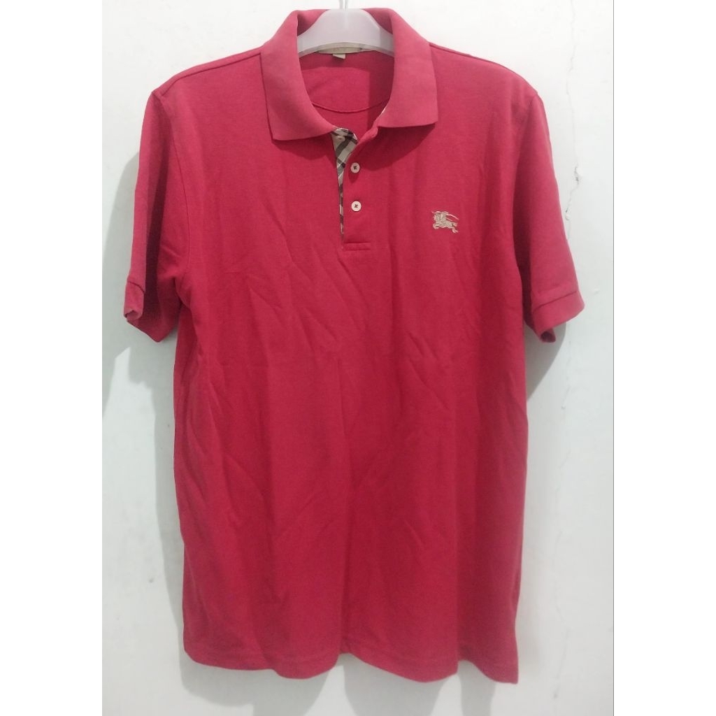 kaos kerah polo burberry brit merah preloved