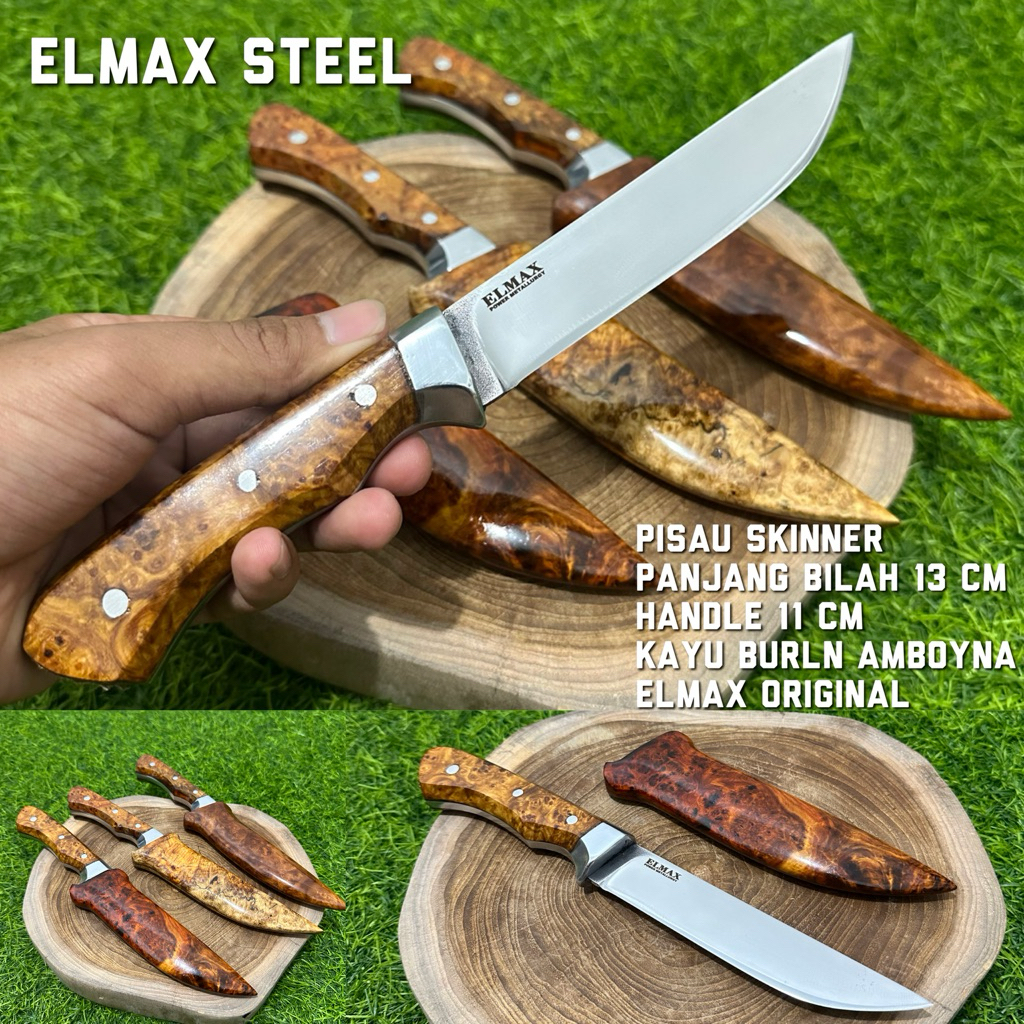 Pisau seset baja elmax original 100% Kayu burln amboyna