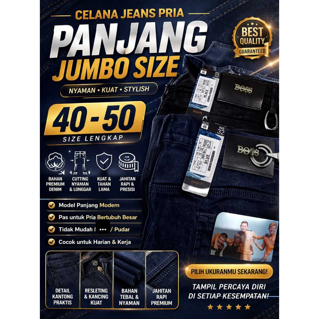 SURABAYAOS17 - BodyBoss Celana Soft Jeans Panjang Pria Super Jumbo Size 56 54 52 50 48 46 Model Regu