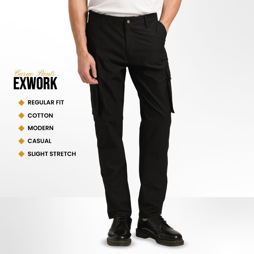 Emba Classic - Exwork Celana Panjang Pria Cargo Warna Black