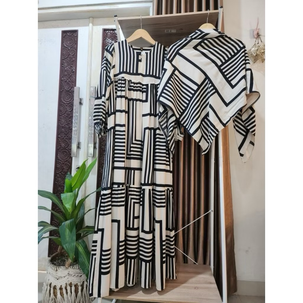 Set Hijab Gamis Abstrak