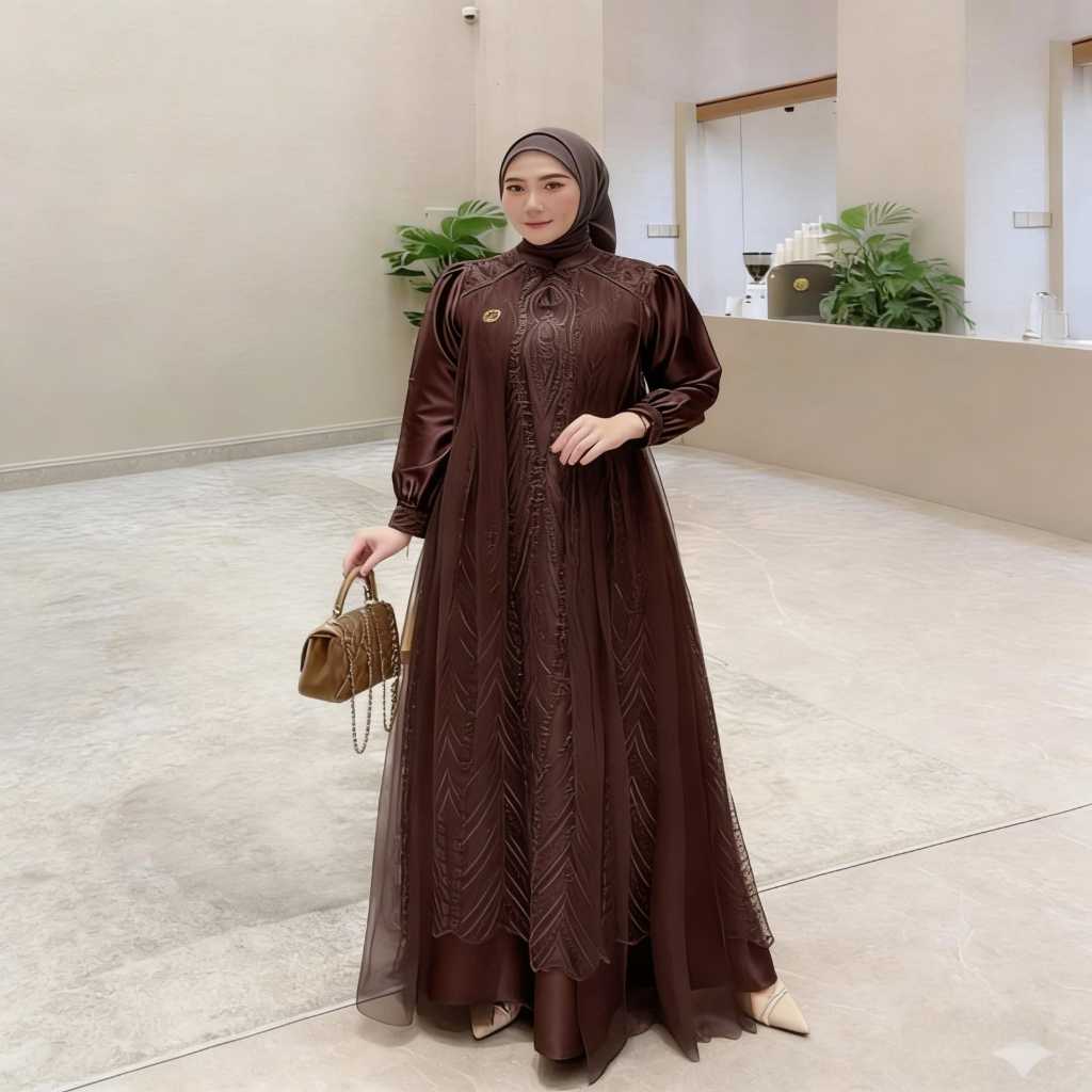 Aisya Dress Kondangan Simple Elegan Brokat Modern Gamis Remaja Simple Baju Emerald Kondangan lebaran