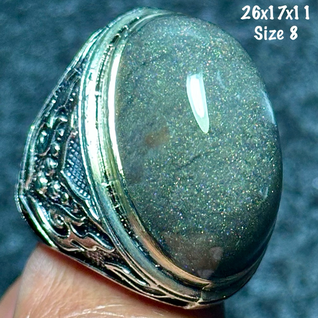 Cincin Batu Akik Natural Pasir Emas Aquarium Jumbo Kristal (asli alam)