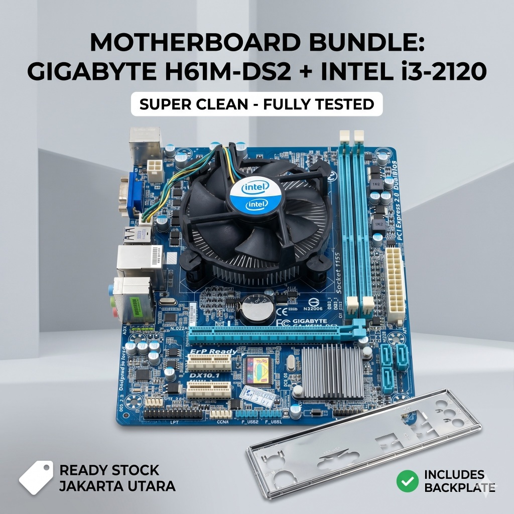 Paket Motherboard Gigabyte GA-H61M-DS2 + Intel Core i3-2120 - Socket 1155 Bekas