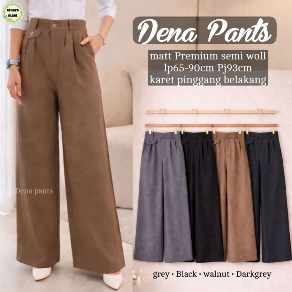 DENA PANTS CELANA PANJANG WANITA BAHAN SEMIWOLL PINGGANG BELAKANG KARET