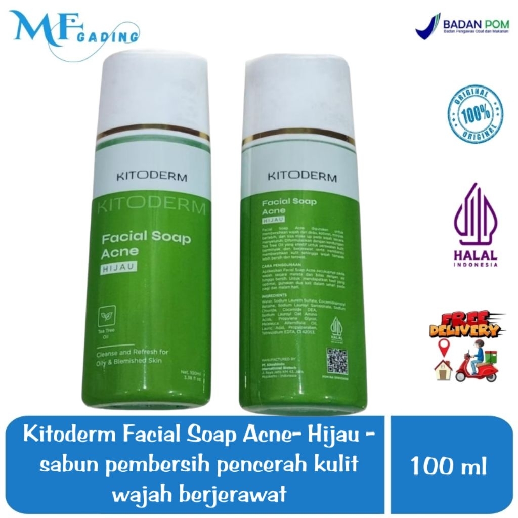 Kitoderm Facial Soap Acne - Hijau - sabun pembersih pencerah kulit wajah berjerawat / jerawat - BPOM