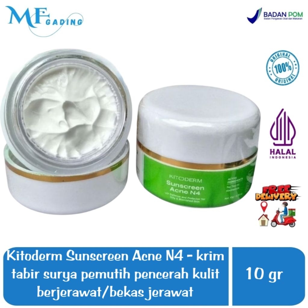 Kitoderm sunscreen acne N4 - sunblock cream untuk kulit wajah berjerawat / jerawat / bekas jerawat -