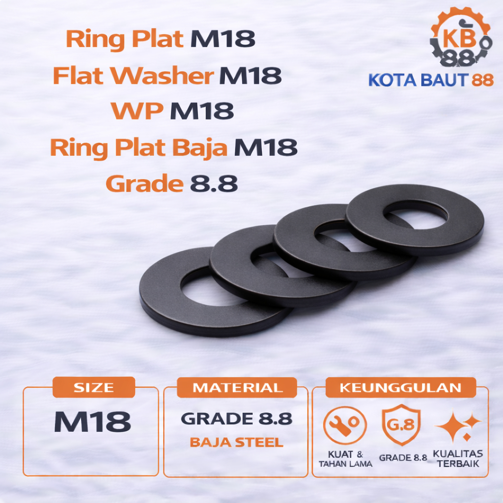 Ring Plat M18 / Flat Washer M18 / WP M18 / Ring Plat Baja M18 Grade 8.8