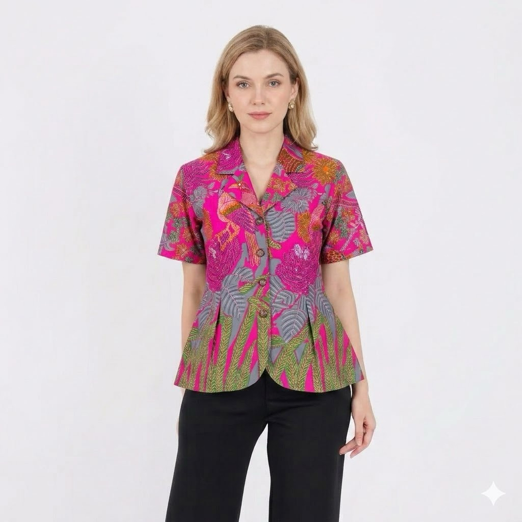 Shanaya Batik Wanita Blazer Merak Batik Modern berkualitas size S M L XL XXL XXXL