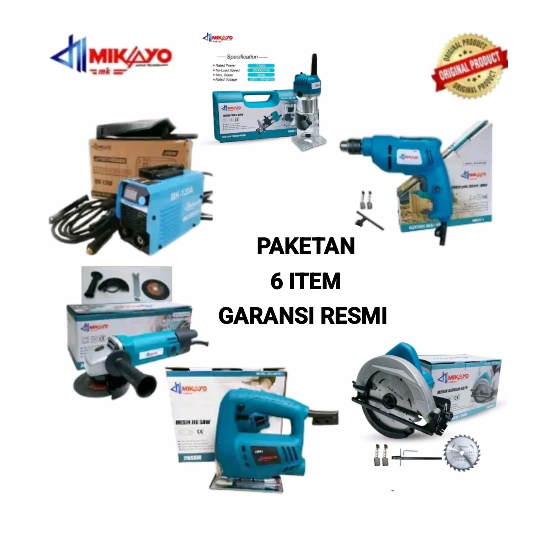 Paket AlatTukang 6 Item Mesin Planer+Gerinda+Bor+Jig Saw+Profil+Sirkel+Mesin Las 450 watt 120 AmperB