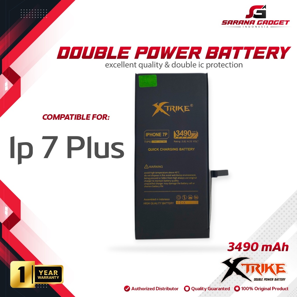 XTRIKE Baterai Double Power for Iphone Ip 7+ 7 PLUS Batre Batrai Handphone HP Dual