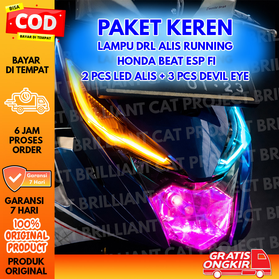 Bundle Lampu DRL Running alis HONDA BEAT ESP FI karbu bonus LED Devil Eye | 2 pcs alis + 3 pcs devil