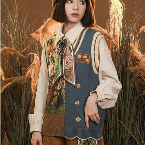Art Retro Early Autumn Contrast Art Style Vest Academy Wool Knit Shirt Casual Versatile