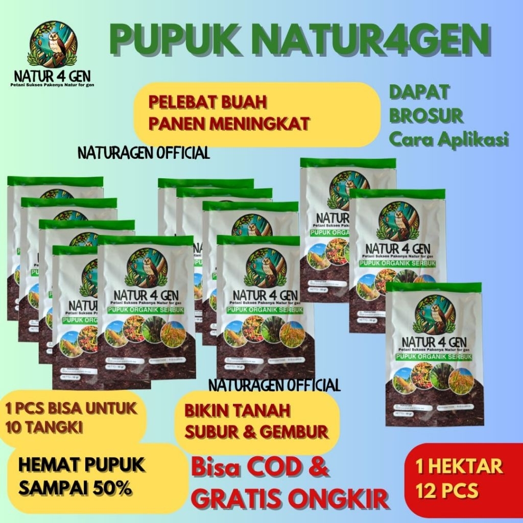 12 Bungkus Pupuk Bio organik Natur4gen Pupuk Organik Naturagen Asli - Booster Padi Jagung Sawit - Pe