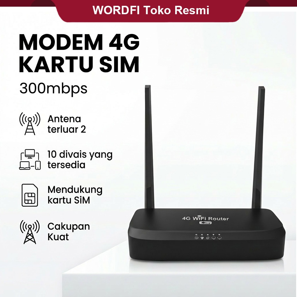 Toko Resmi WORDFI | Router Kartu SIM | WiFi Nirkabel 4G | Dilengkapi Adaptor | WiFi Rumah