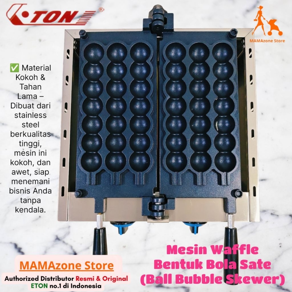 Mesin Waffle Bentuk SATE BOLA Gas - Viral Ball Bubble Skewer Waffle Machine Gas with Premium Teflon