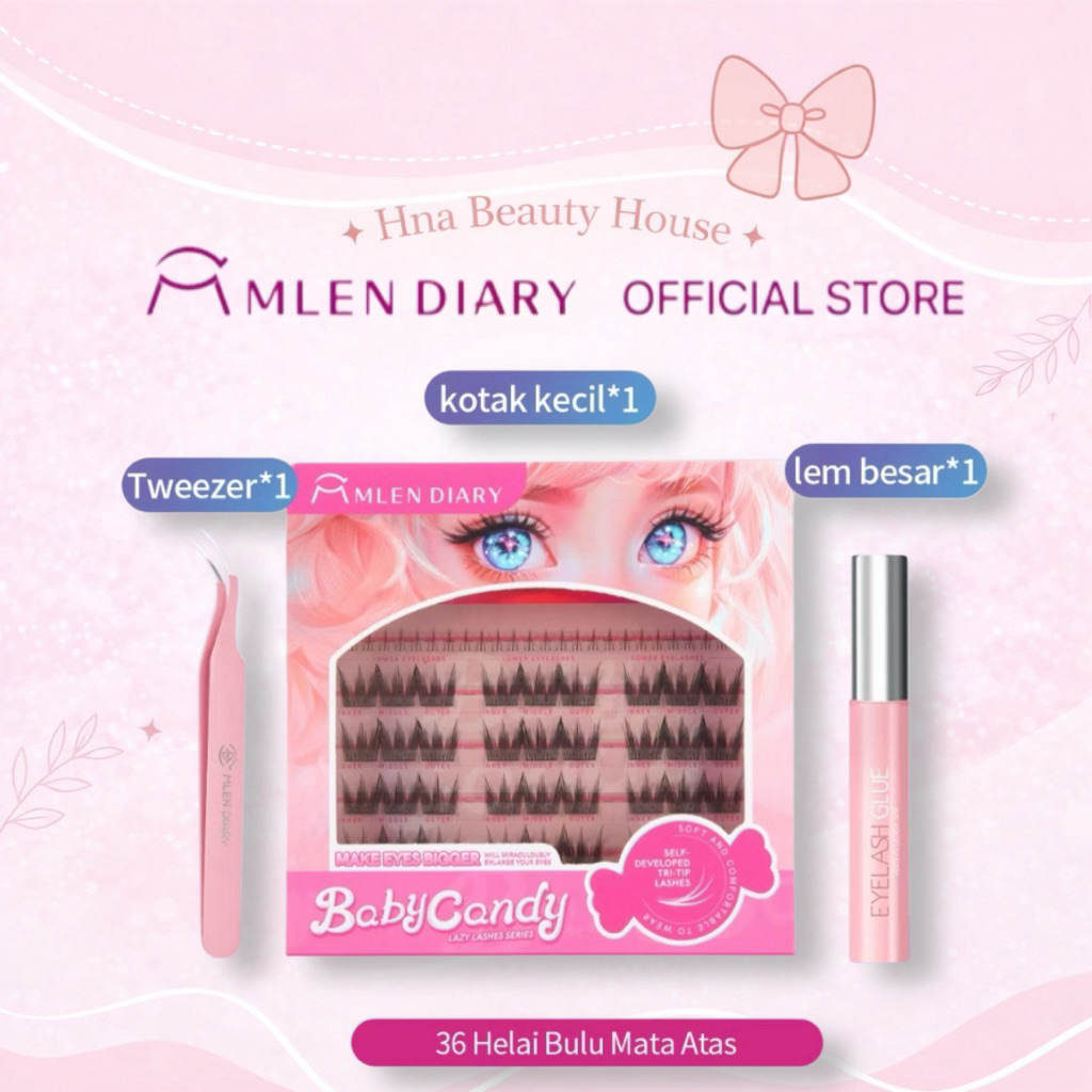 Mlen Diary baby candy eyelashes bulu mata natural volume ringan mudah pakai include lem tahan lama