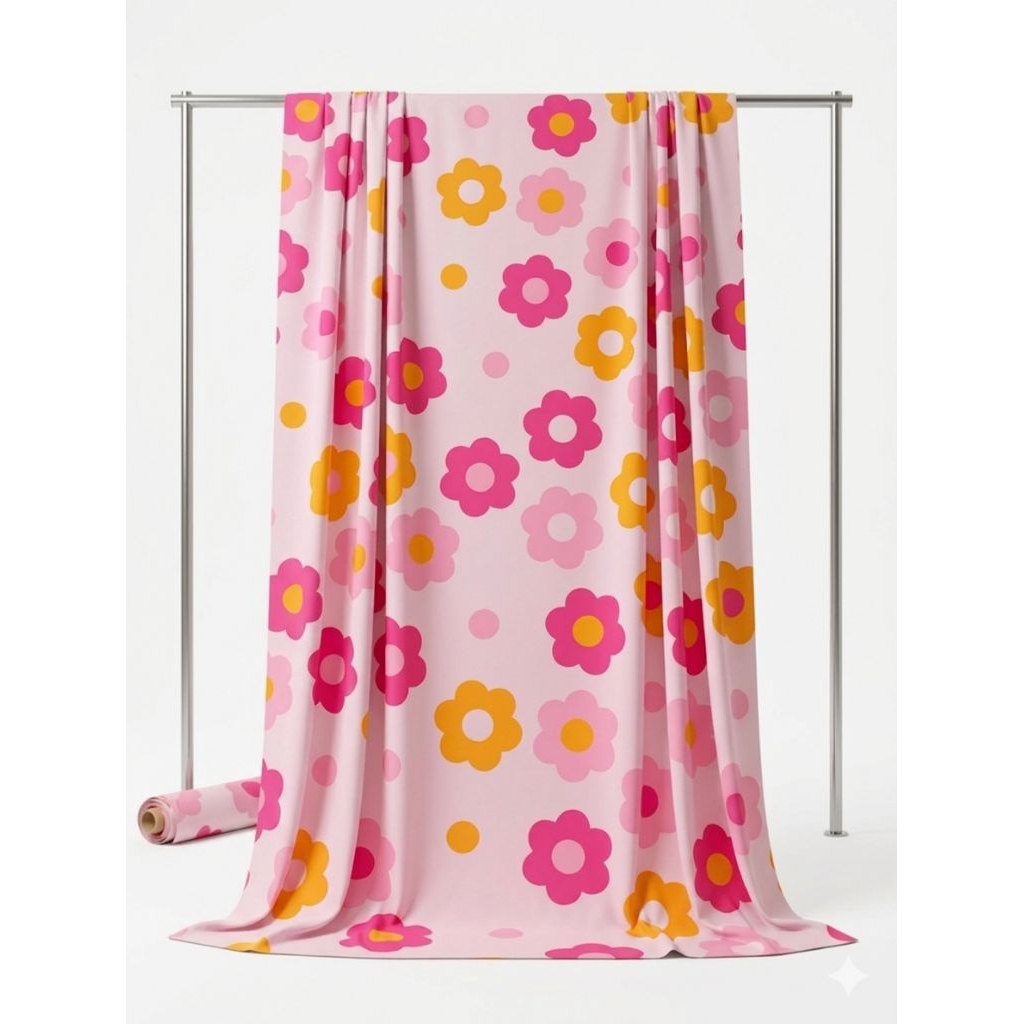KAIN MICROSILK PREMIUM ASTERINA BLOOMY PINK BAHAN KAIN SPREI | PIYAMA | BAJU ANAK | MUKENA ANAK | EC