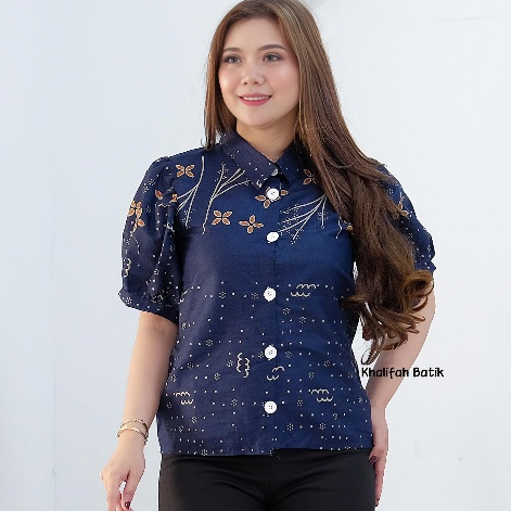 Atasan Batik Wanita Jumbo Lengan Balon – Kemeja Batik Modern Big Size Katun Nyaman