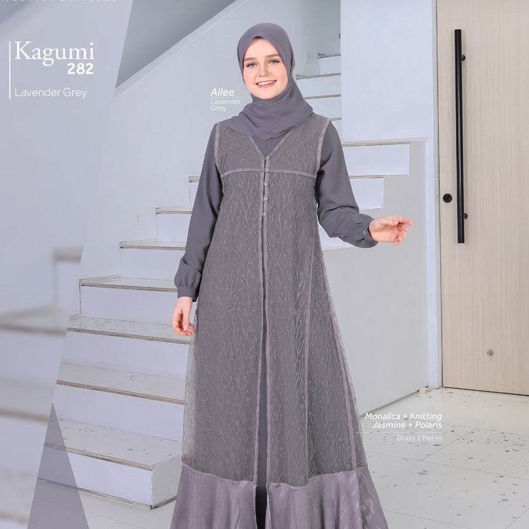GAMIS PESTA ABU COUPLE IBU DAN ANAK ELFA 284 LAVENDER GREY DARI ETHICA