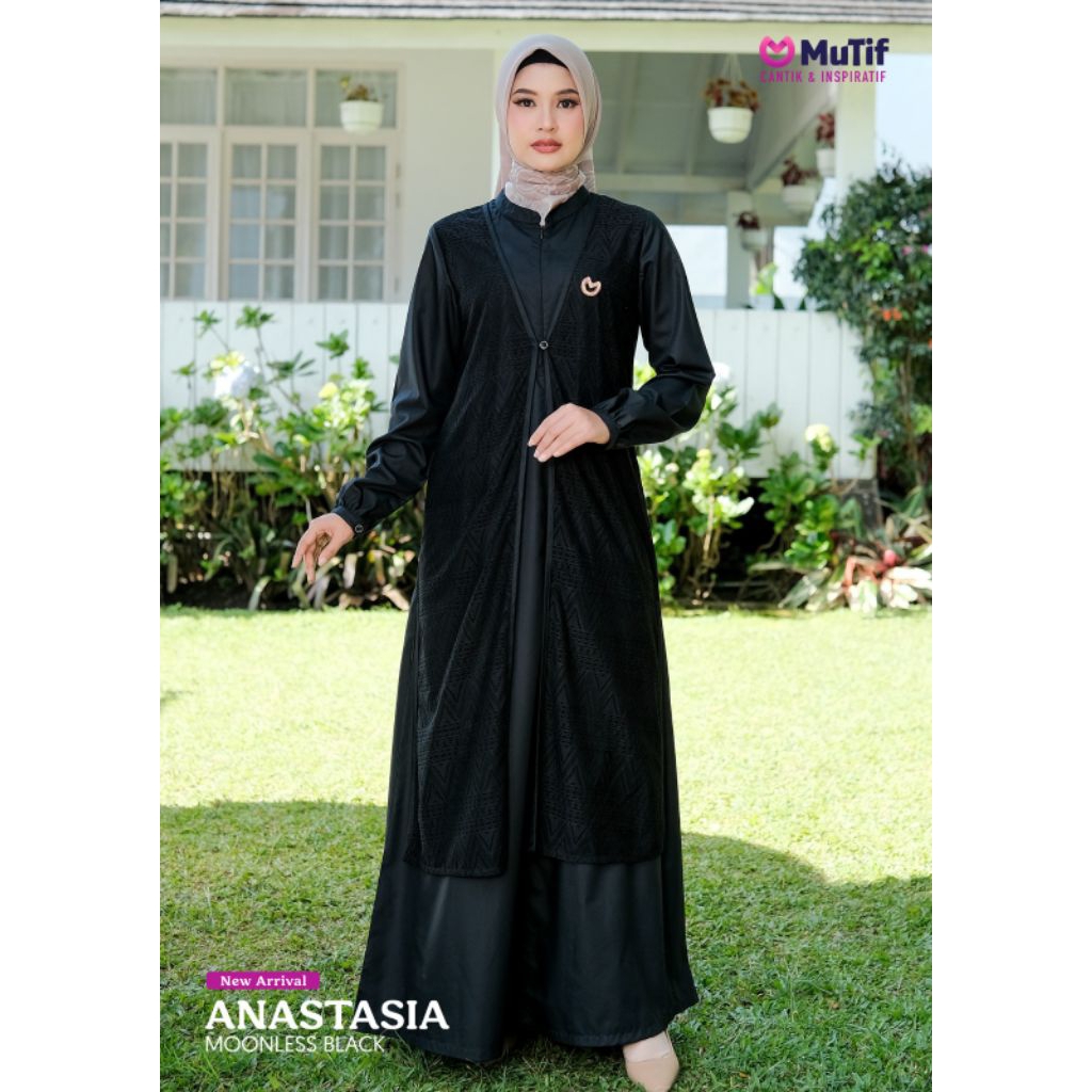 Gamis Mutif Anastasia Moonless Black Bahan Batari Brukat