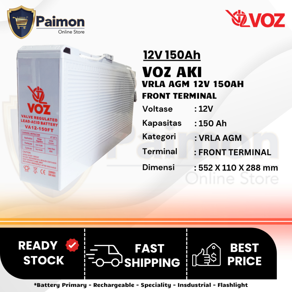 Voz Baterai 12V 150 Ah Front Terminal VRLA AGM | Aki Kering VRLA 12V 150 Ah