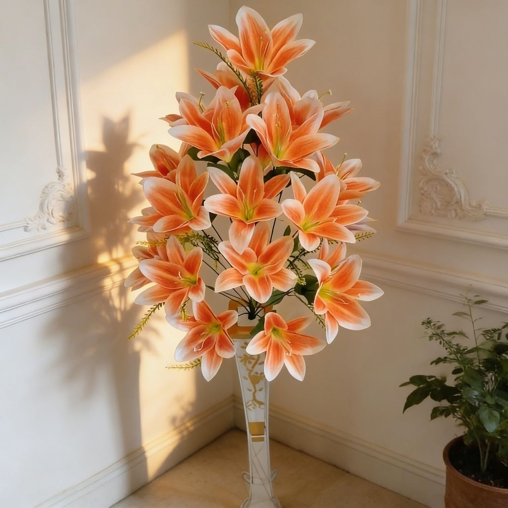 [Bunga set pot] Bunga lily Cabang 24 set standing /Bunga lily hiasan sudut ruangan /Bunga artificial