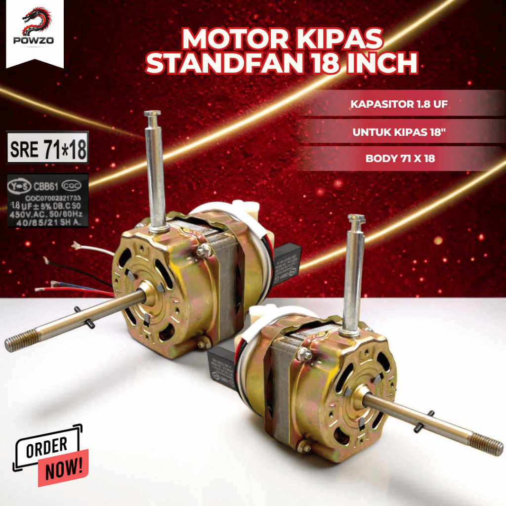 POWZO Motor Dinamo Kipas Angin 18 inch Baling - Baling Besi Kipas Berdiri/Standfan FS Body Besar