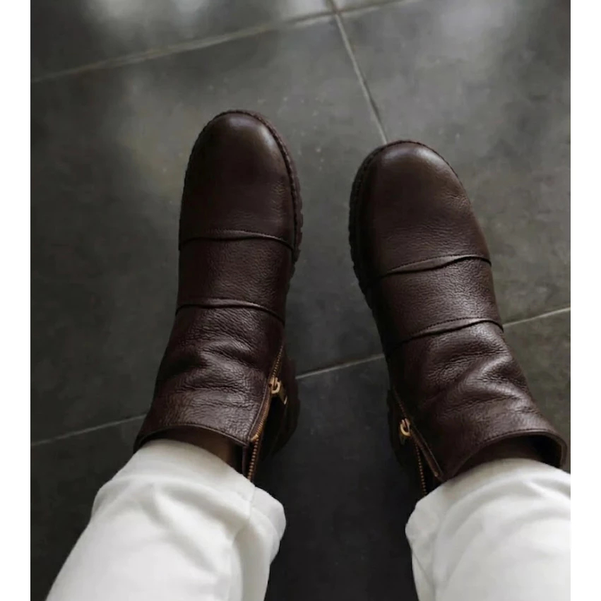 Cuero Nafisa Flat Boot Wanita 100% Kulit Sapi Asli – Sepatu Boot Casual Elegan & Nyaman