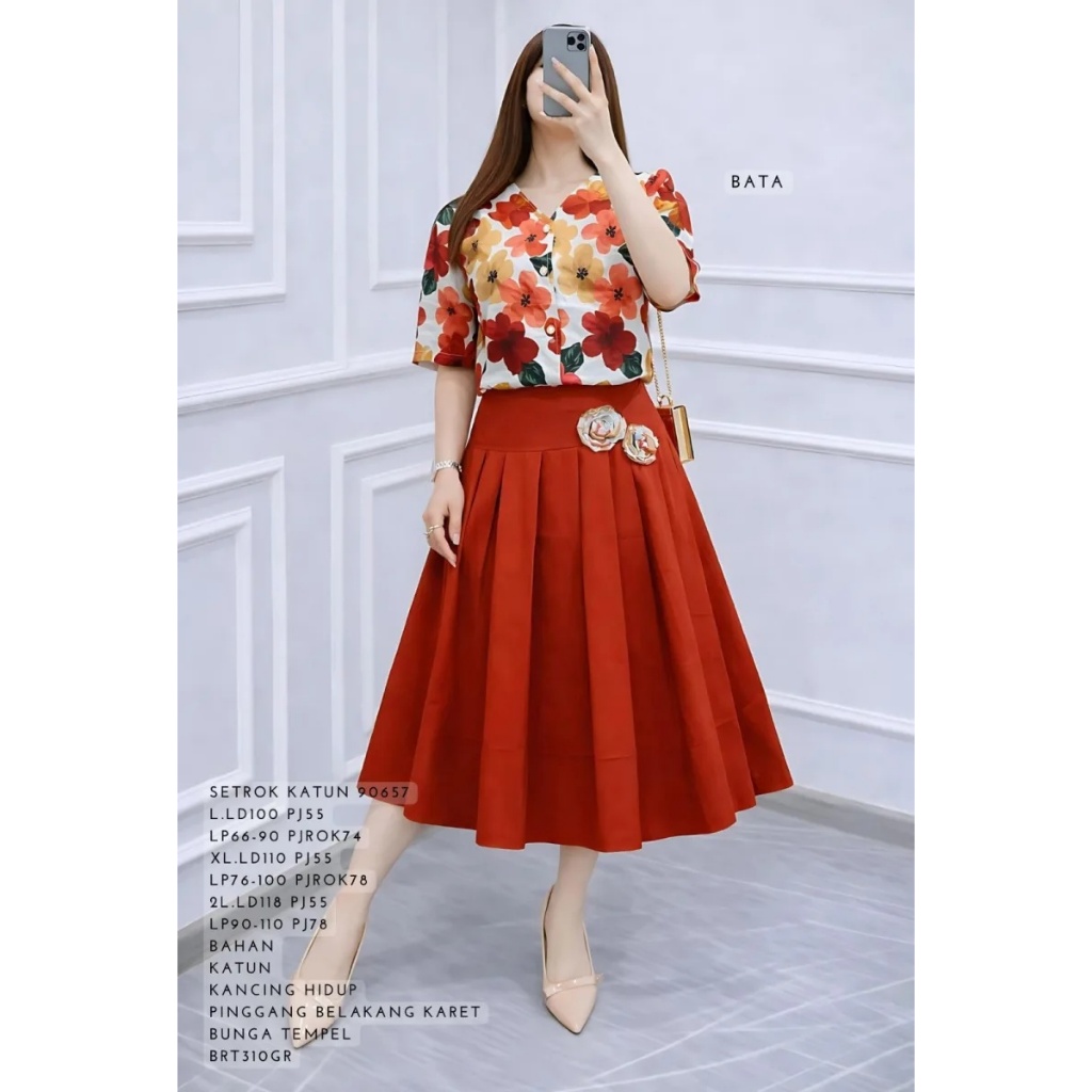 SET ROK WANITA DEWASA 90657 BAHAN KATUN TERSEDIA UKURAN STANDAR DAN JUMBO